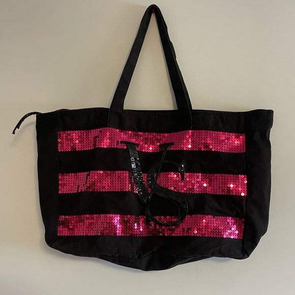 Victoria's Secret Black and Hot Pink Sequin Tote Bag - Picture 5 of 7